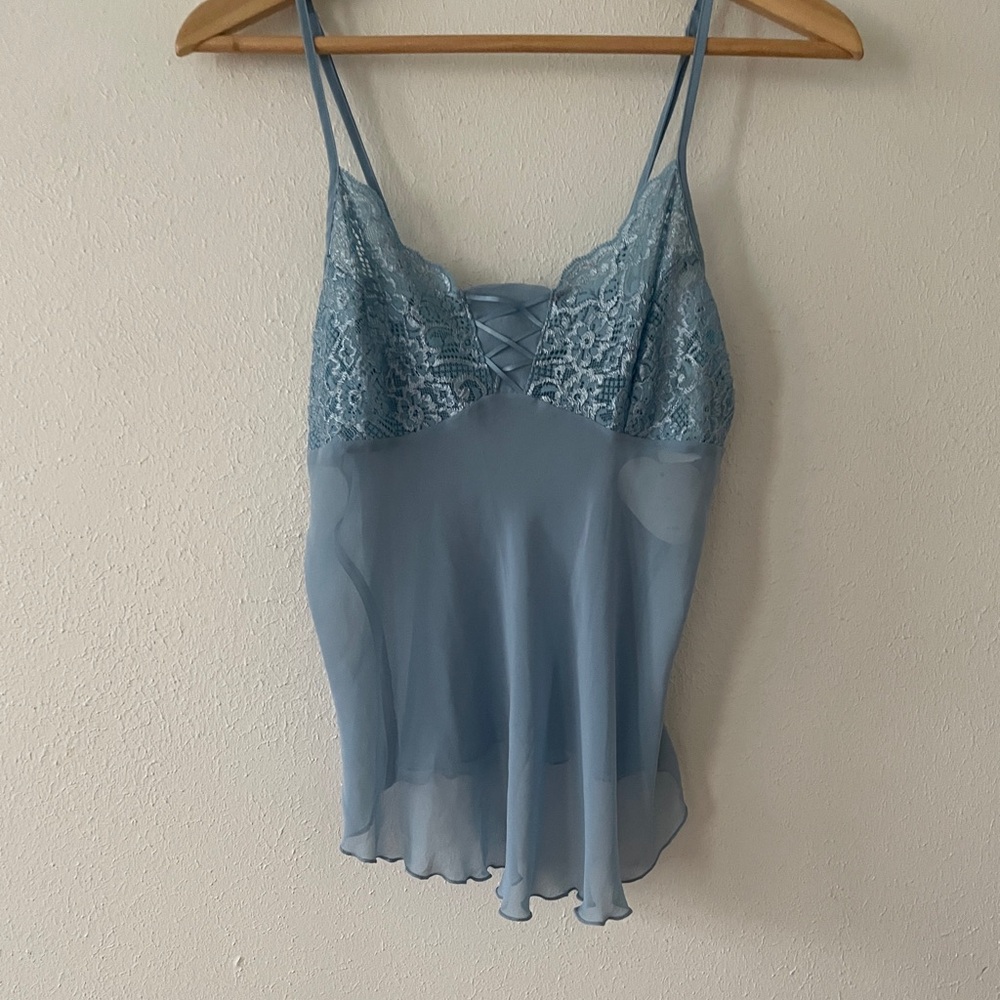 Je T'adore Babydoll Camisole Lace & Chiffon Cami Tank Top Blue - Picture 9 of 16
